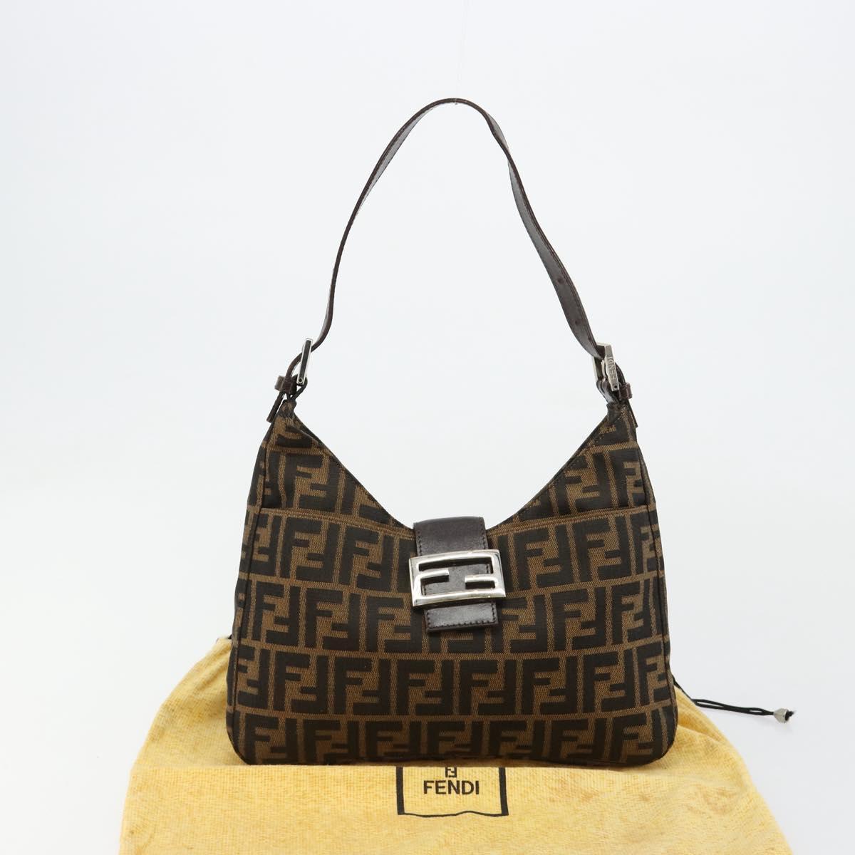 FENDI Zucca Canvas Mamma Baguette Shoulder Bag Black Brown Auth 182592M