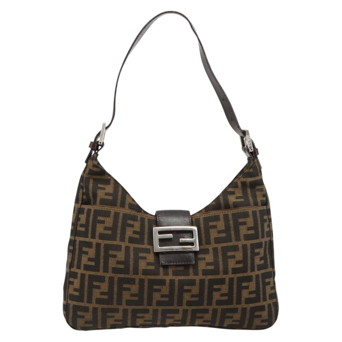 FENDI Zucca Canvas Mamma Baguette Shoulder Bag Black Brown Auth 182592M