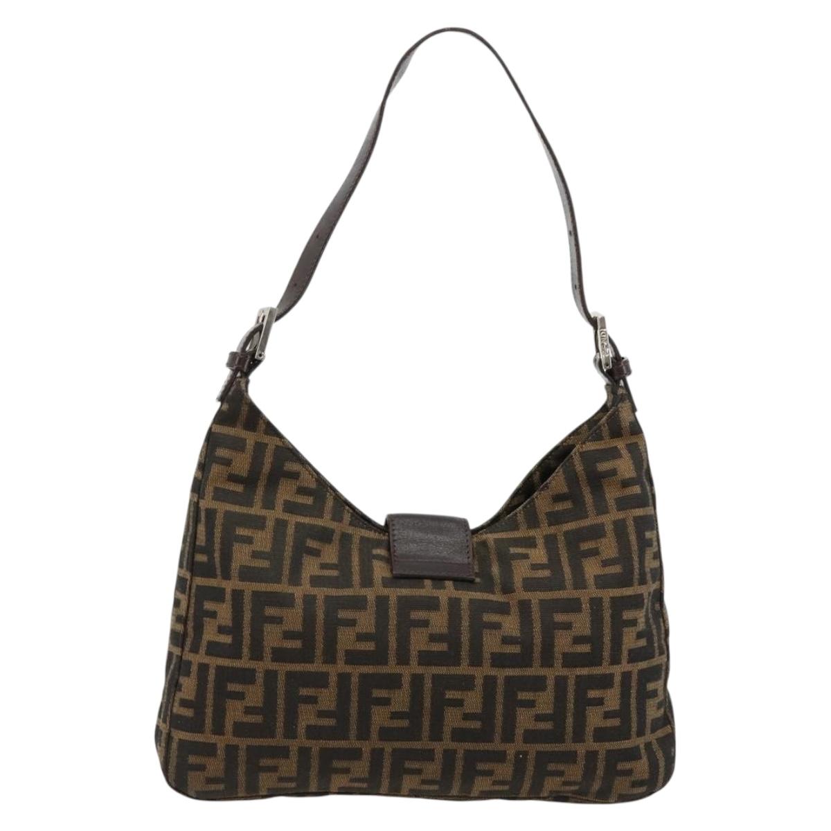 FENDI Zucca Canvas Mamma Baguette Shoulder Bag Black Brown Auth 182592M