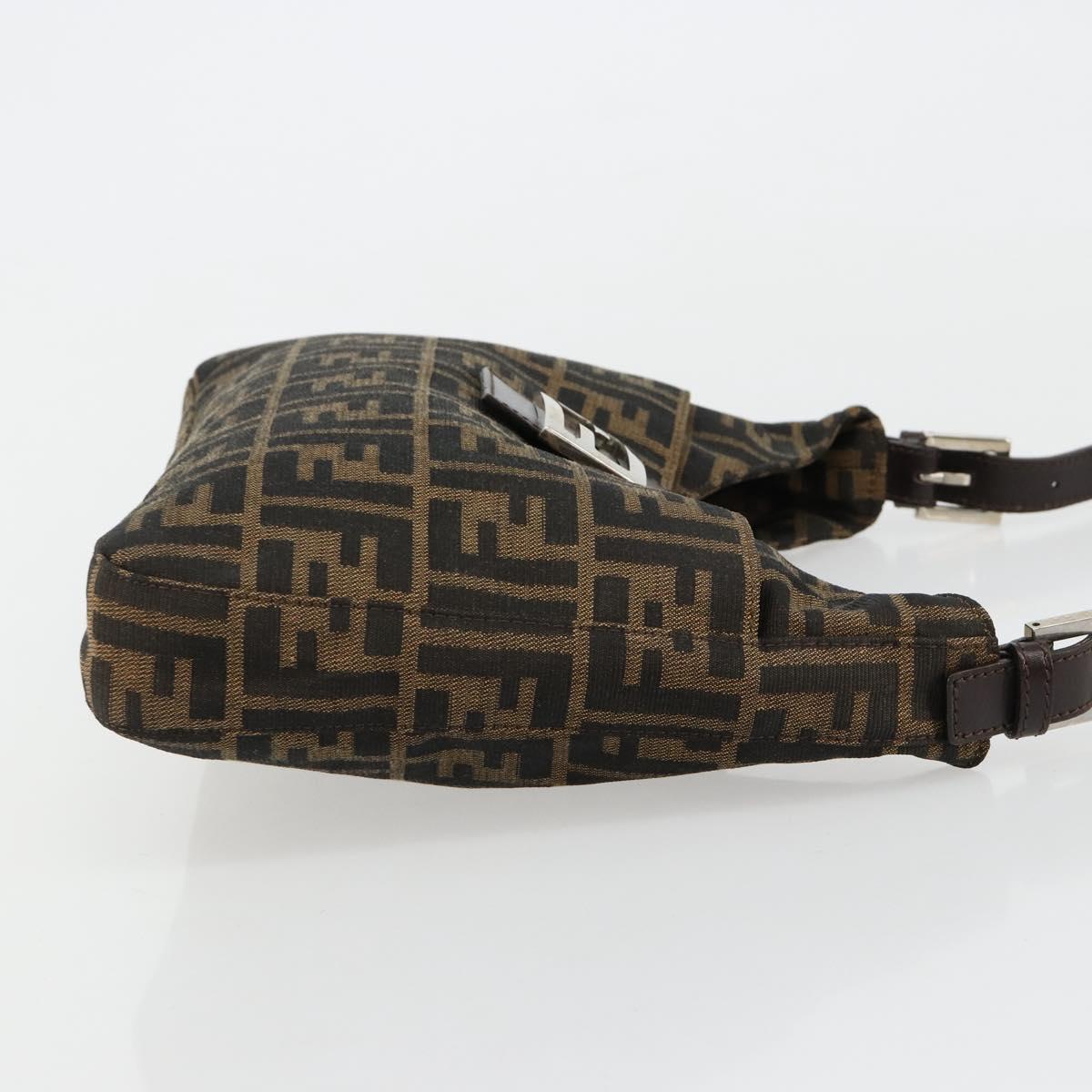 FENDI Zucca Canvas Mamma Baguette Shoulder Bag Black Brown Auth 182592M