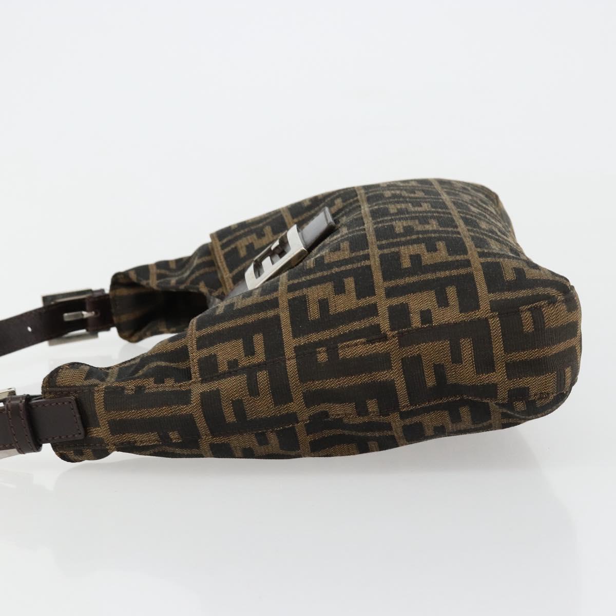 FENDI Zucca Canvas Mamma Baguette Shoulder Bag Black Brown Auth 182592M