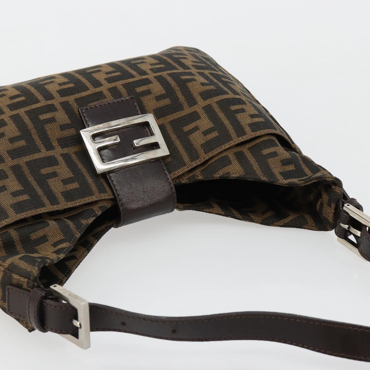 FENDI Zucca Canvas Mamma Baguette Shoulder Bag Black Brown Auth 182592M