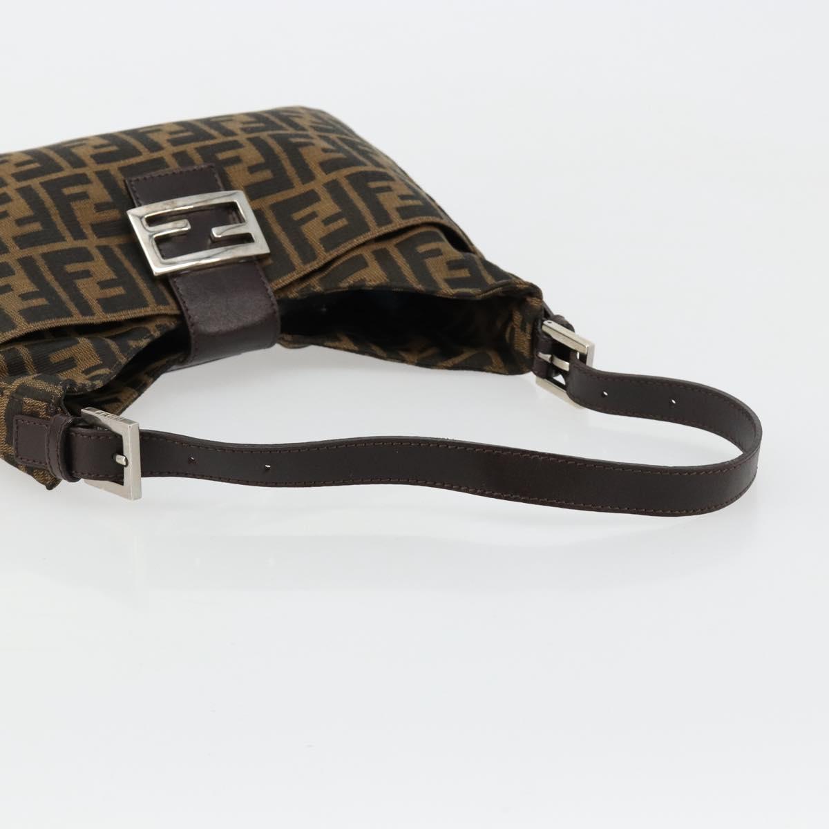 FENDI Zucca Canvas Mamma Baguette Shoulder Bag Black Brown Auth 182592M