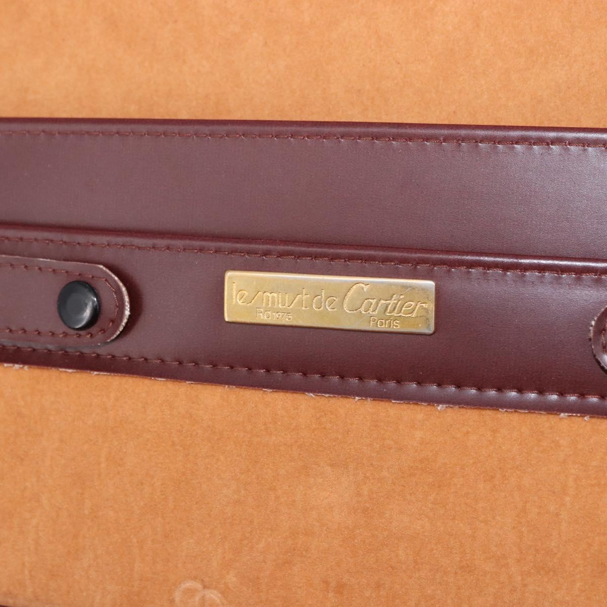 CARTIER Must Line Business Bag Leather Bordeaux Gold Auth 182600