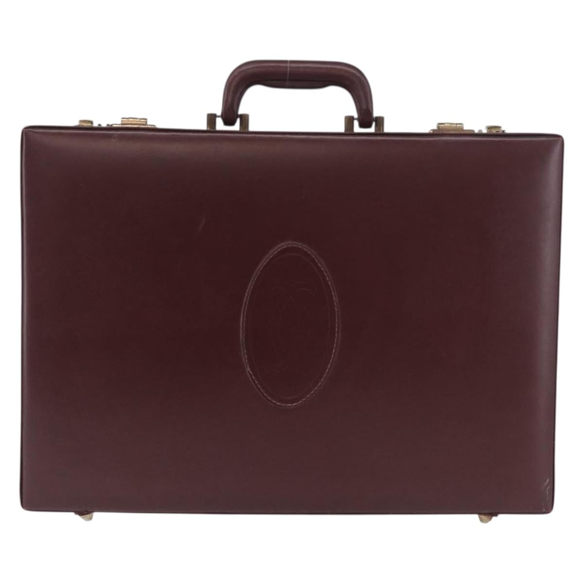 CARTIER Must Line Business Bag Leather Bordeaux Gold Auth 182600