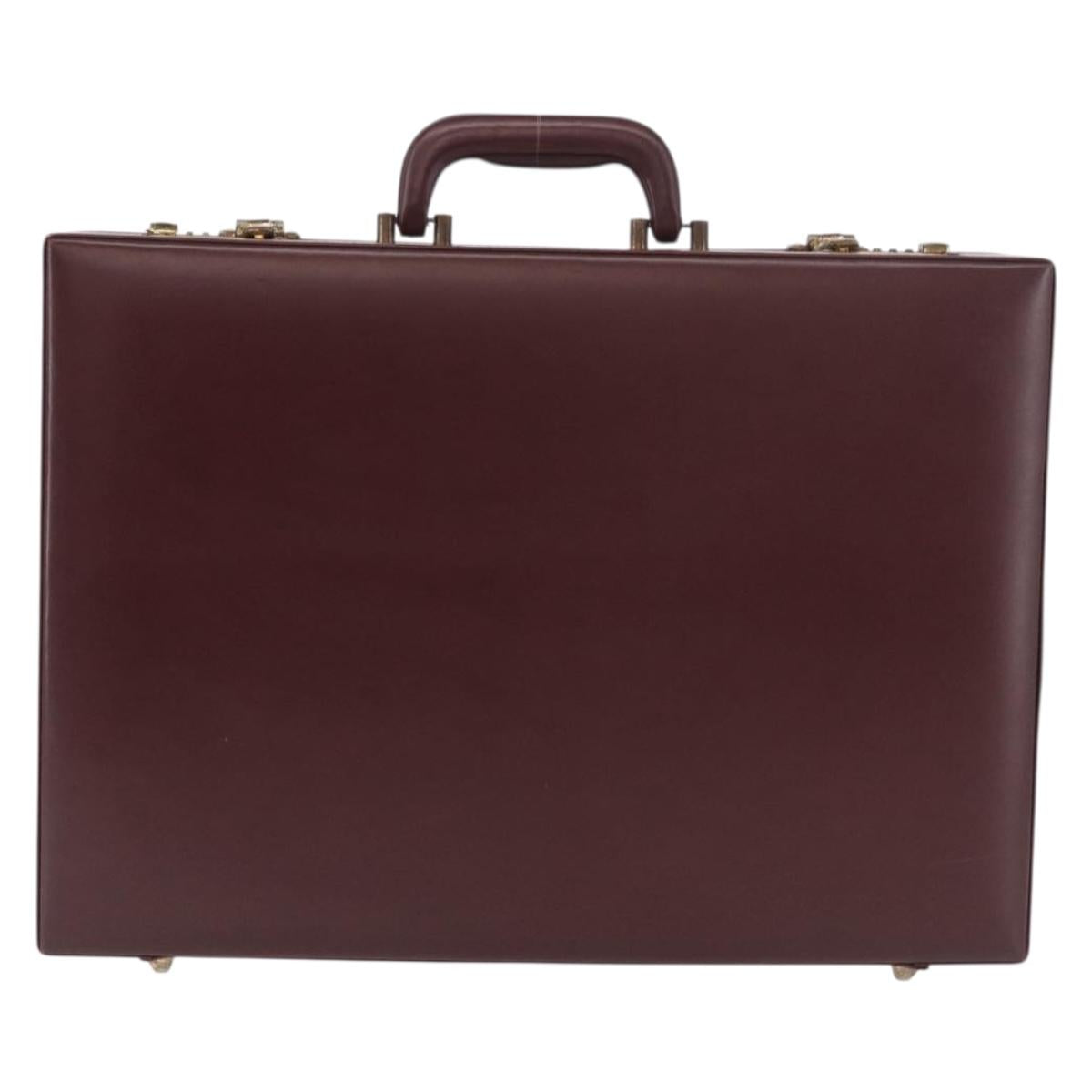 CARTIER Must Line Business Bag Leather Bordeaux Gold Auth 182600