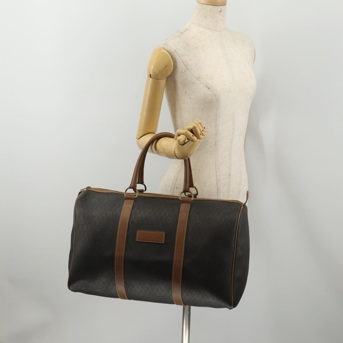 Christian Dior Honeycomb Canvas Boston Bag PVC Black Gold Auth 182601