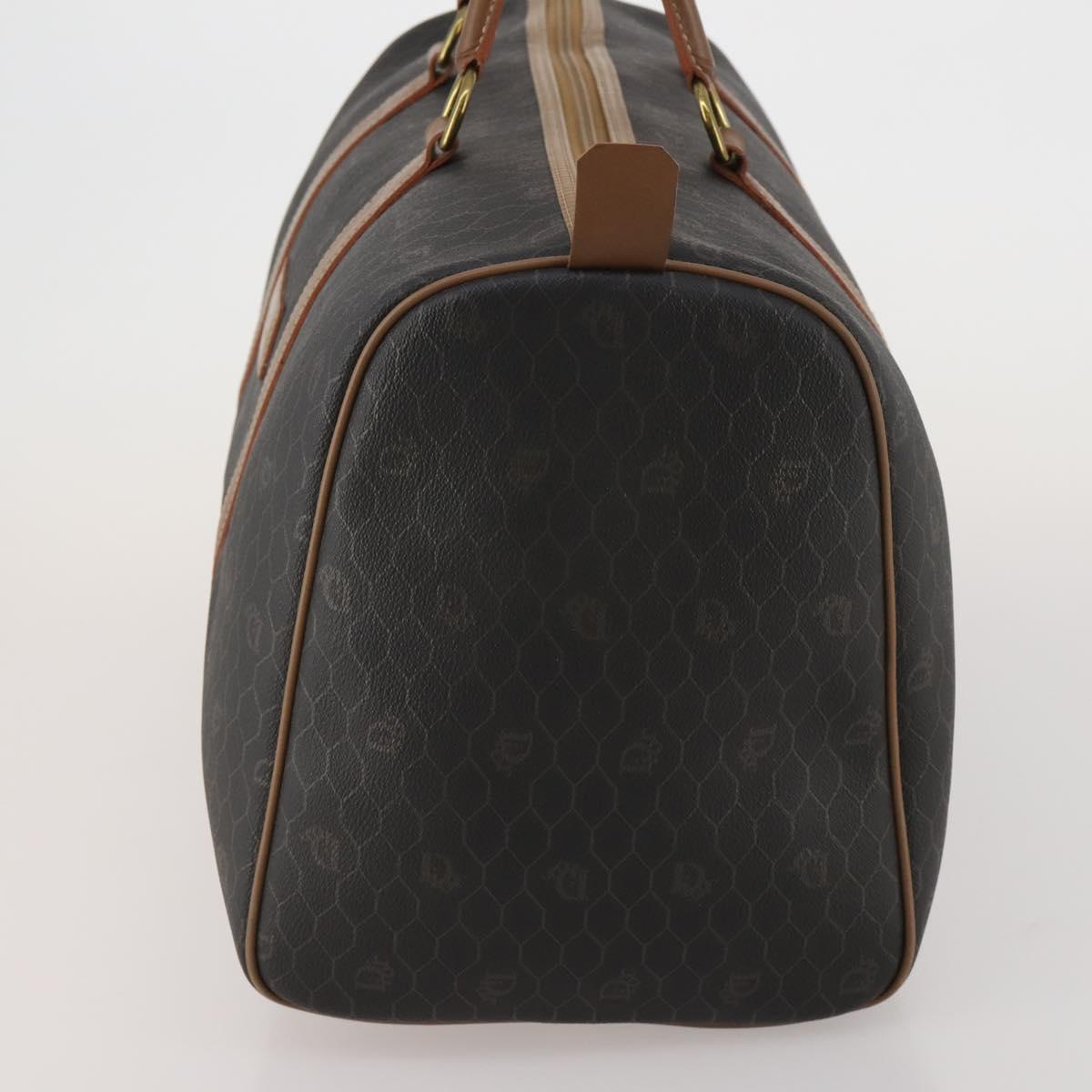 Christian Dior Honeycomb Canvas Boston Bag PVC Black Gold Auth 182601
