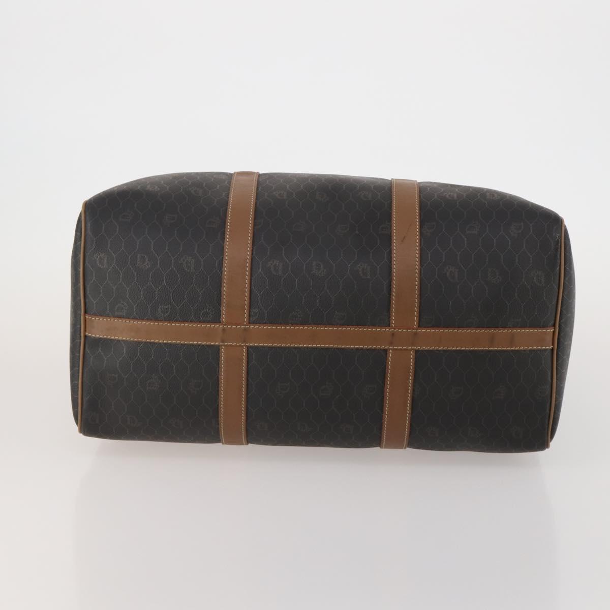Christian Dior Honeycomb Canvas Boston Bag PVC Black Gold Auth 182601