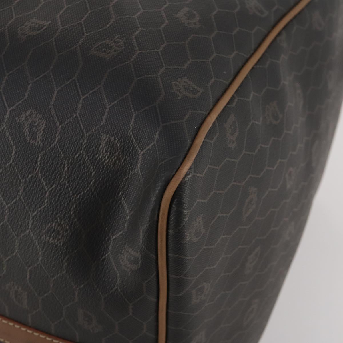 Christian Dior Honeycomb Canvas Boston Bag PVC Black Gold Auth 182602