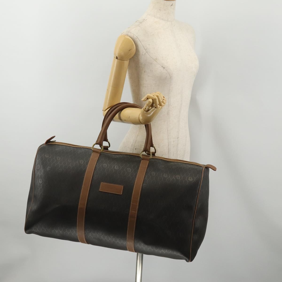 Christian Dior Honeycomb Canvas Boston Bag PVC Black Gold Auth 182602