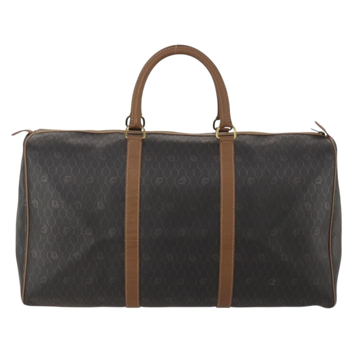 Christian Dior Honeycomb Canvas Boston Bag PVC Black Gold Auth 182602