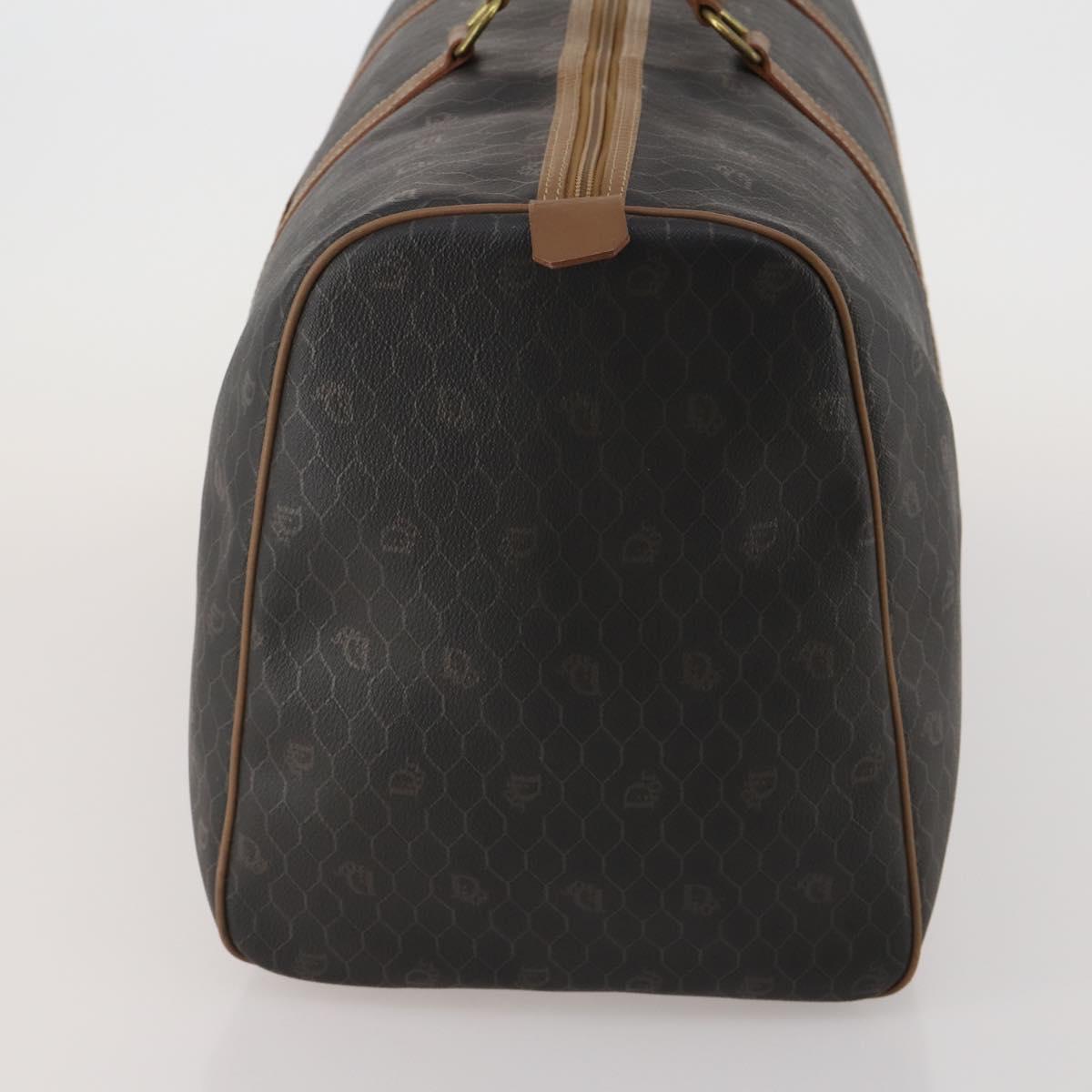 Christian Dior Honeycomb Canvas Boston Bag PVC Black Gold Auth 182602