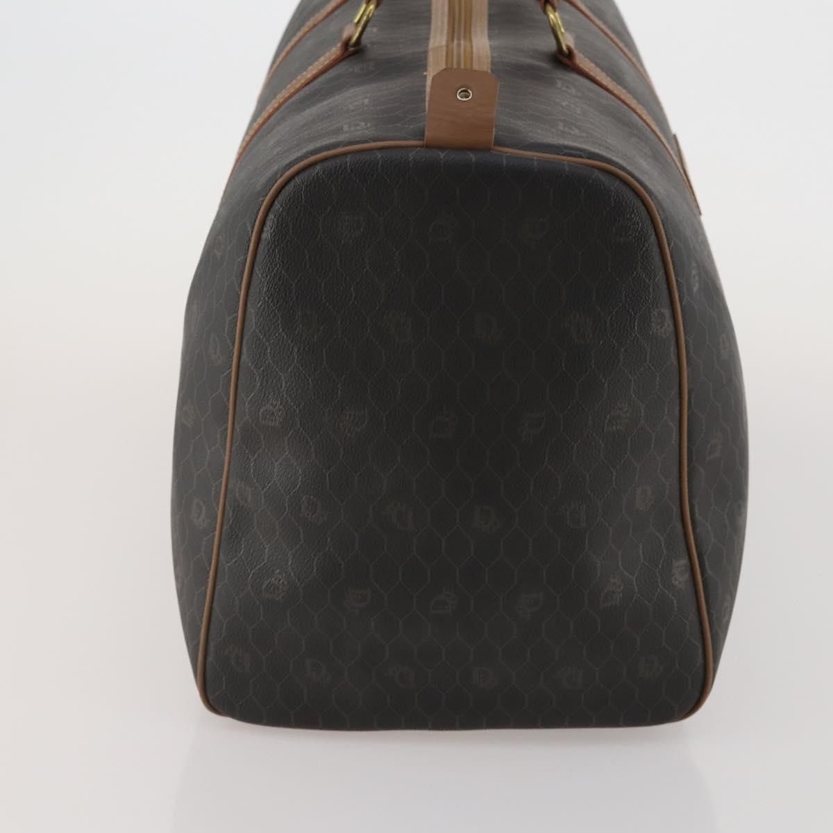 Christian Dior Honeycomb Canvas Boston Bag PVC Black Gold Auth 182602