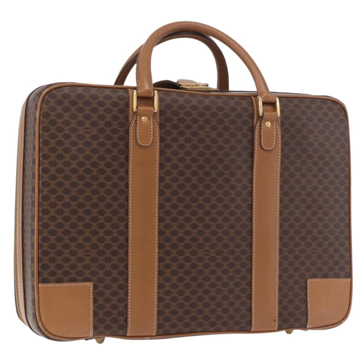CELINE Attache Case Macadam Canvas Trunk PVC Brown Gold Auth 182603