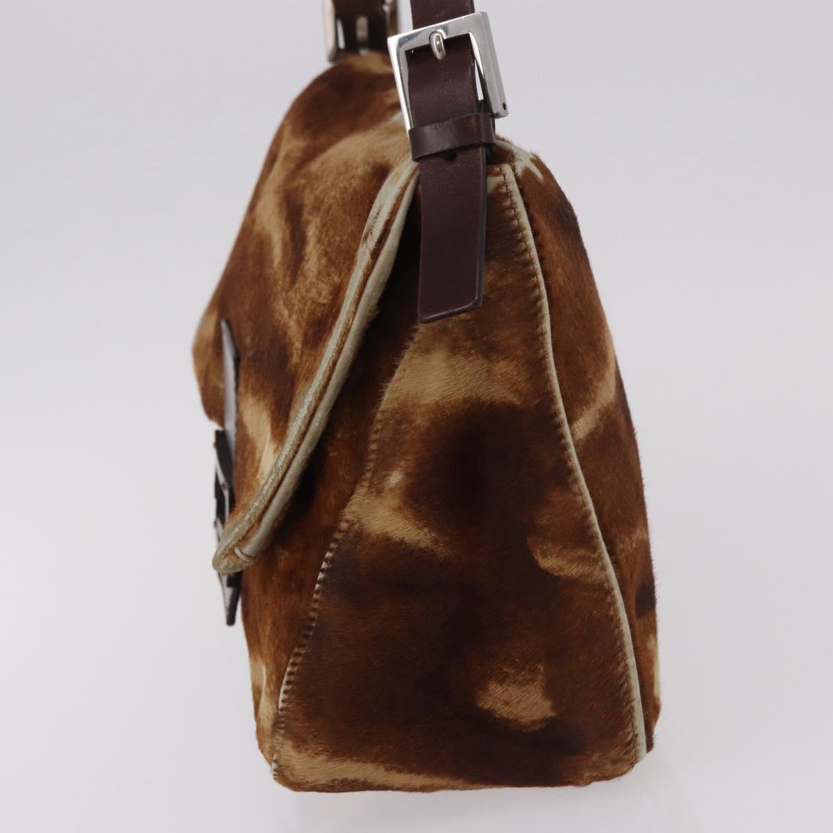 FENDI Mamma Baguette Shoulder Bag Harako leather Beige Silver Auth 182607A