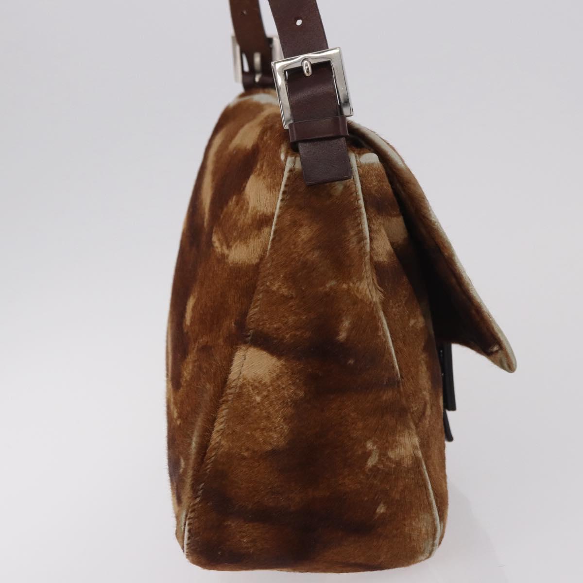 FENDI Mamma Baguette Shoulder Bag Harako leather Beige Silver Auth 182607A
