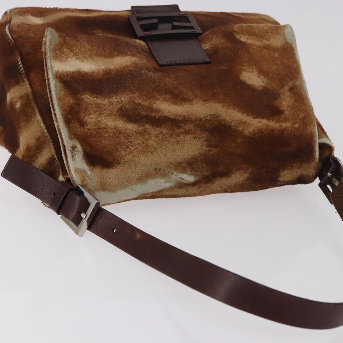 FENDI Mamma Baguette Shoulder Bag Harako leather Beige Silver Auth 182607A