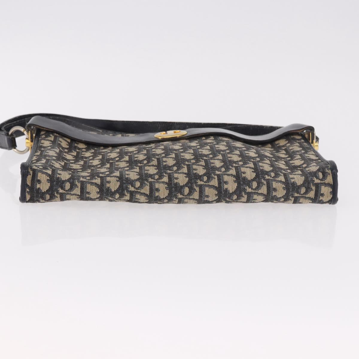 Christian Dior Trotter Canvas Shoulder Bag Navy Gold Auth 182609
