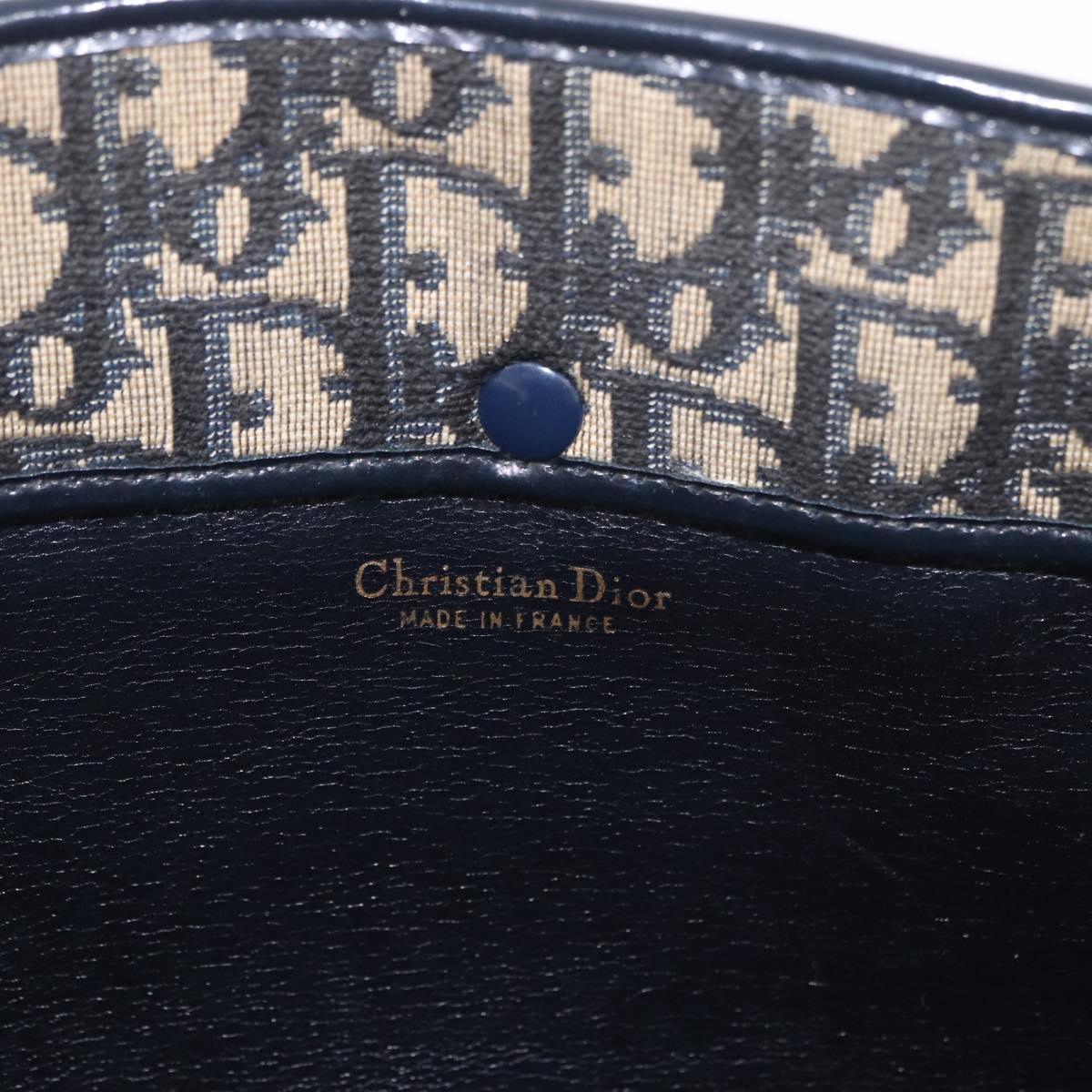 Christian Dior Trotter Canvas Shoulder Bag Navy Gold Auth 182609