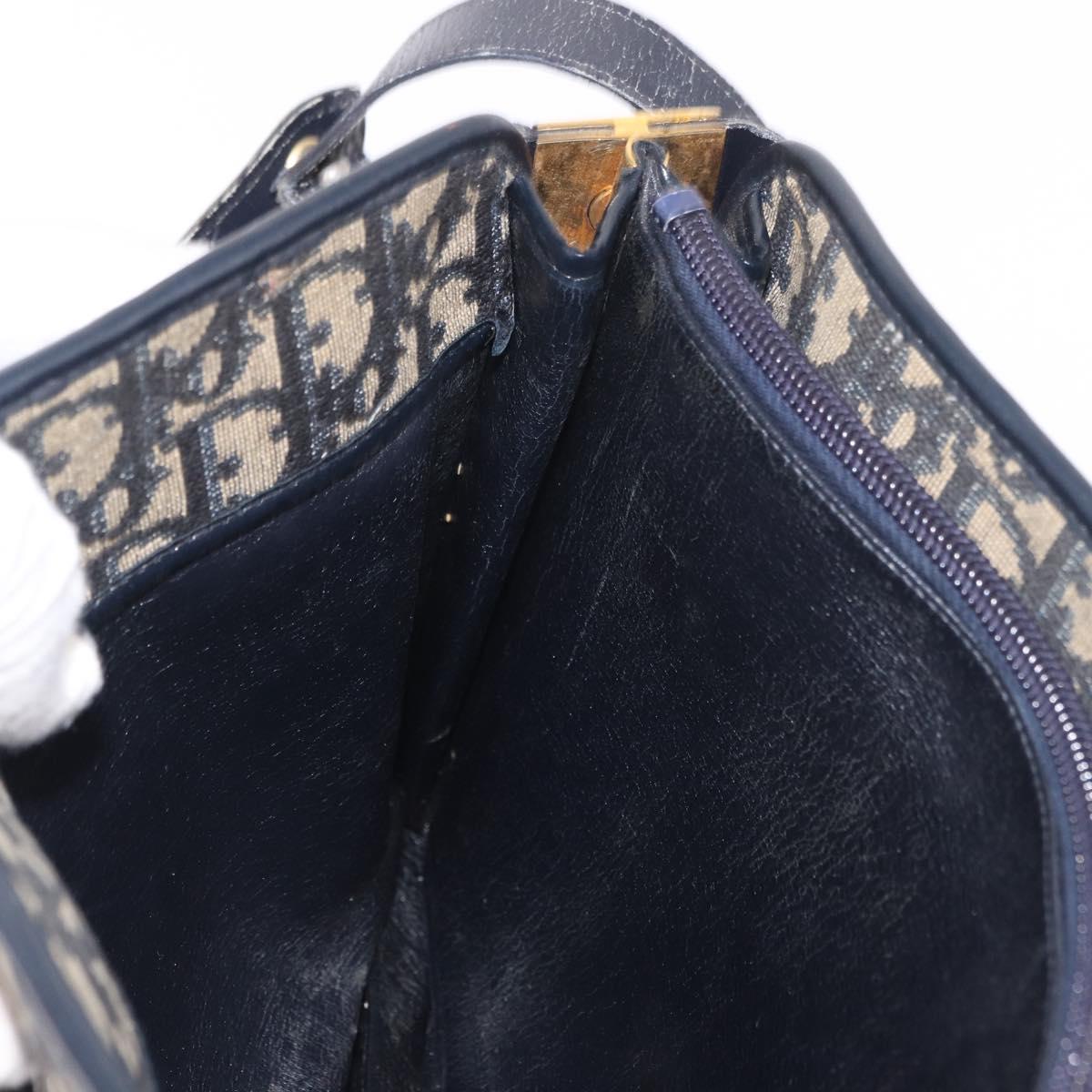 Christian Dior Trotter Canvas Shoulder Bag Navy Gold Auth 182609