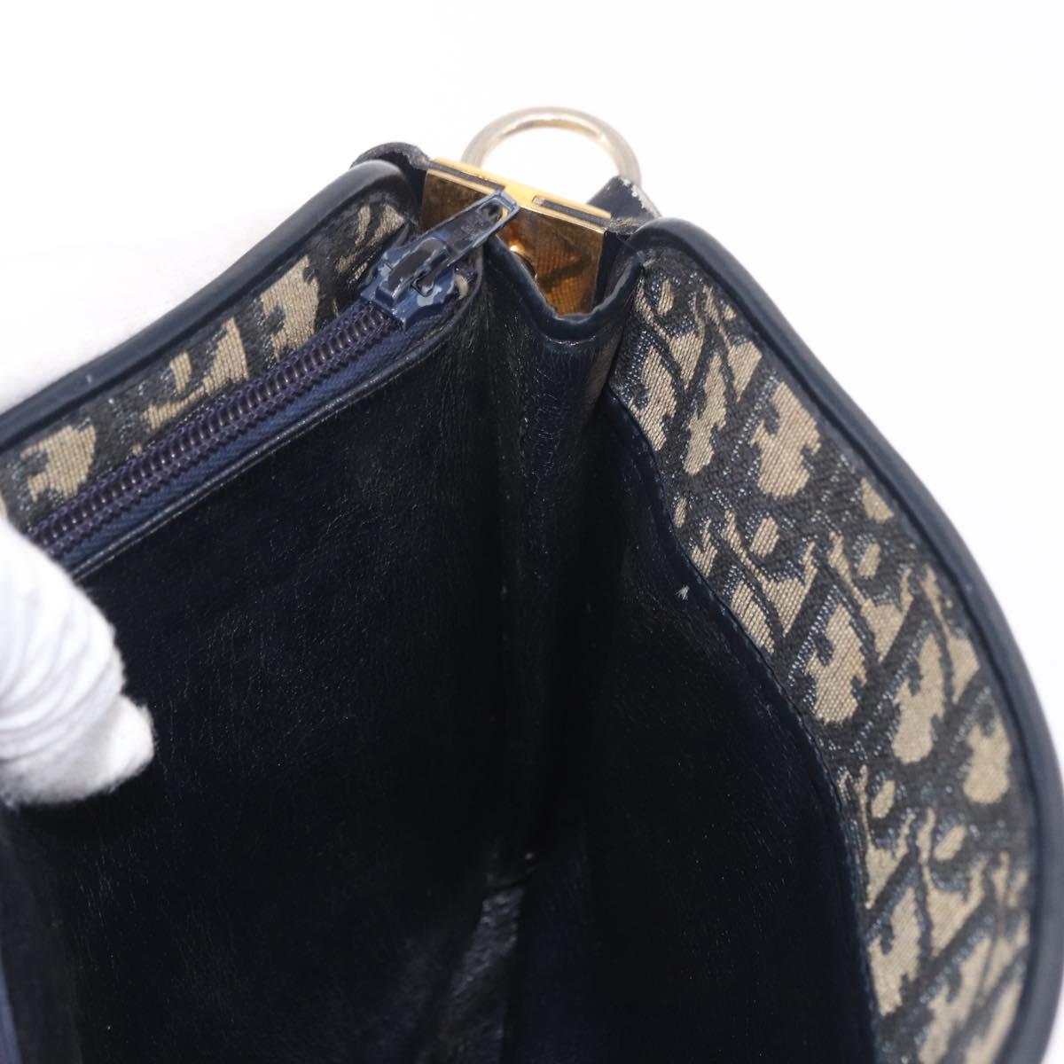 Christian Dior Trotter Canvas Shoulder Bag Navy Gold Auth 182609