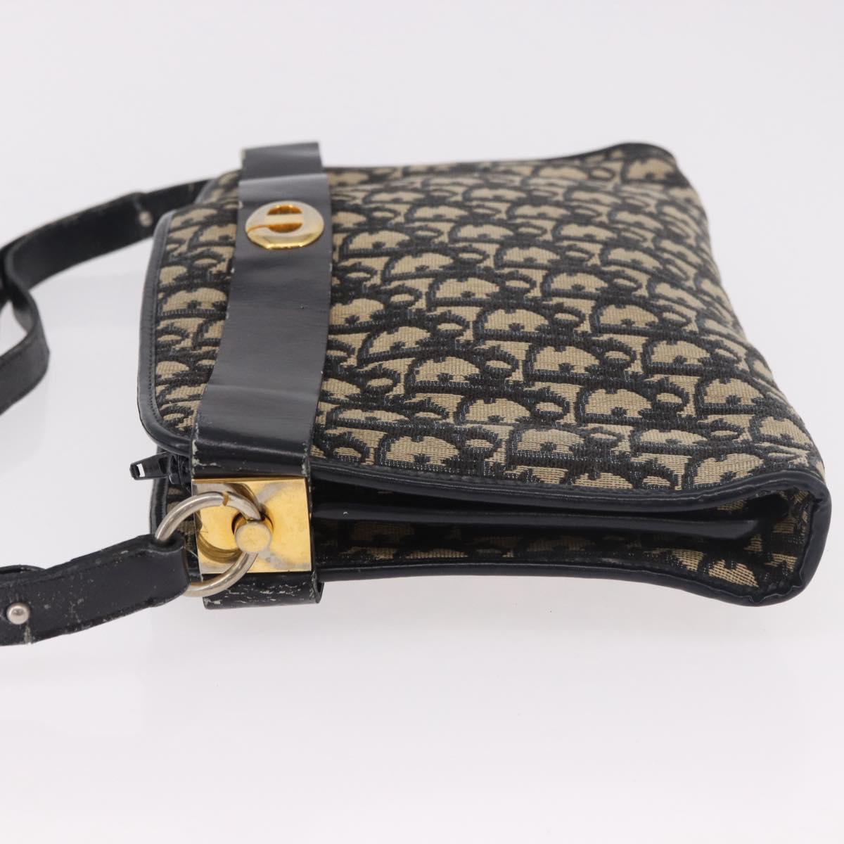 Christian Dior Trotter Canvas Shoulder Bag Navy Gold Auth 182609