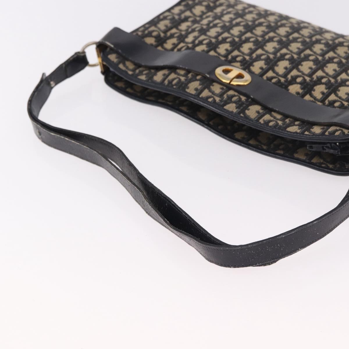 Christian Dior Trotter Canvas Shoulder Bag Navy Gold Auth 182609