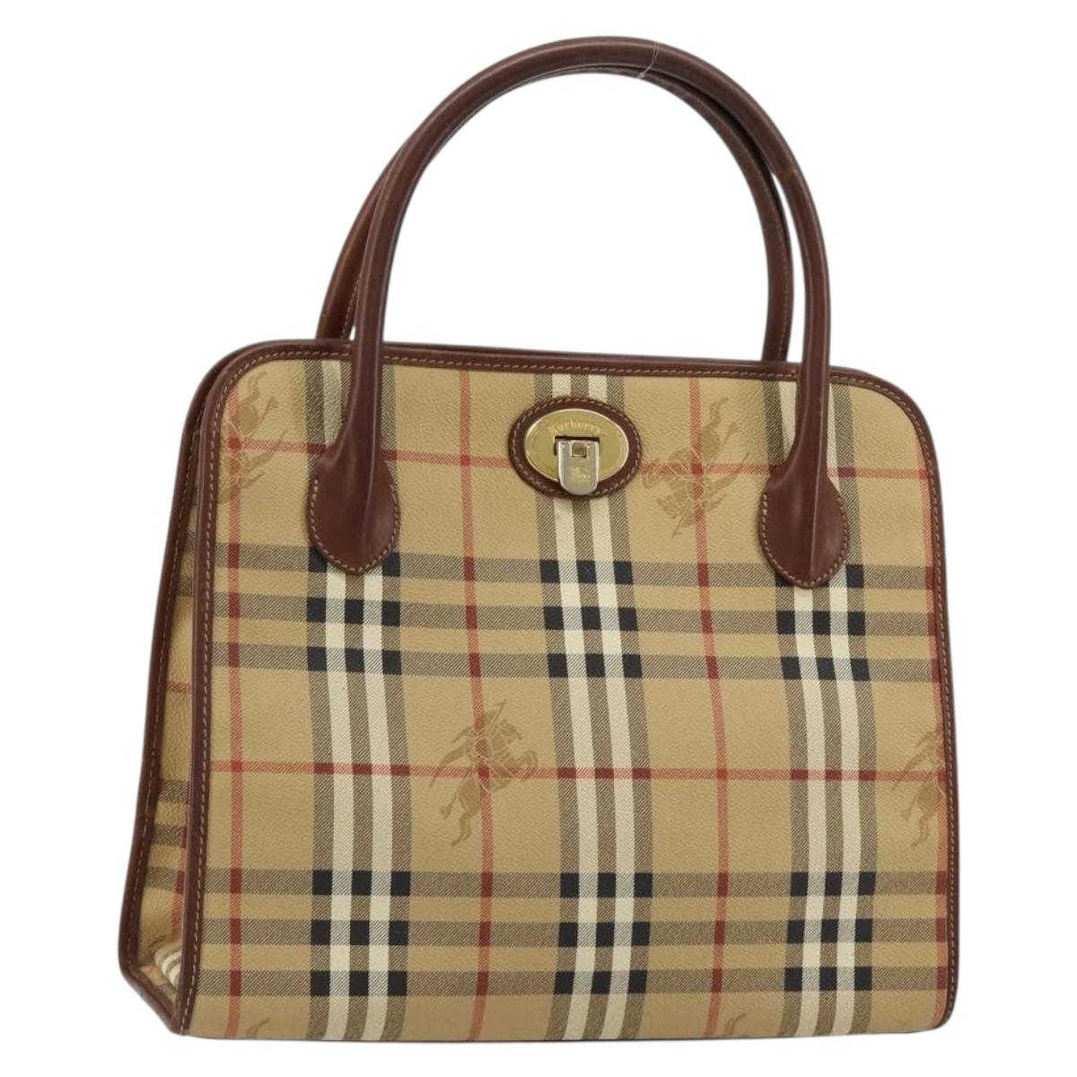 Burberrys Nova Check Hand Bag PVC Beige Gold Auth 182610A