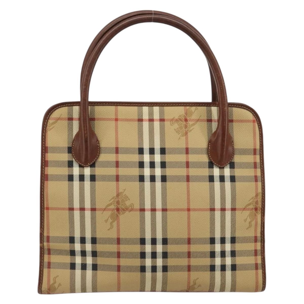 Burberrys Nova Check Hand Bag PVC Beige Gold Auth 182610A