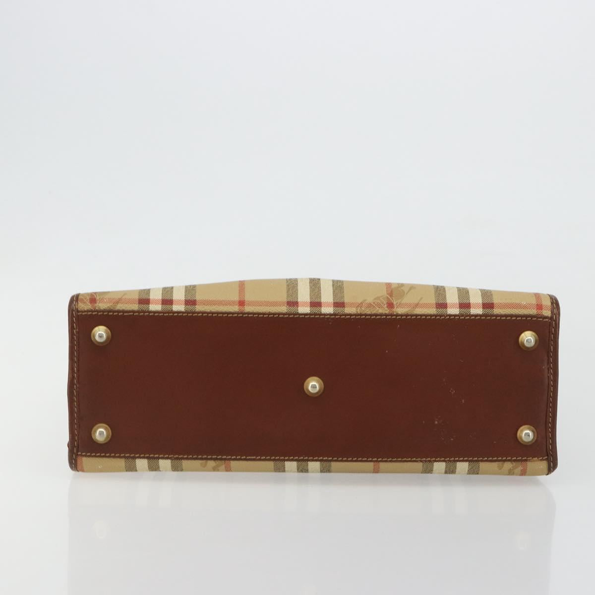 Burberrys Nova Check Hand Bag PVC Beige Gold Auth 182610A