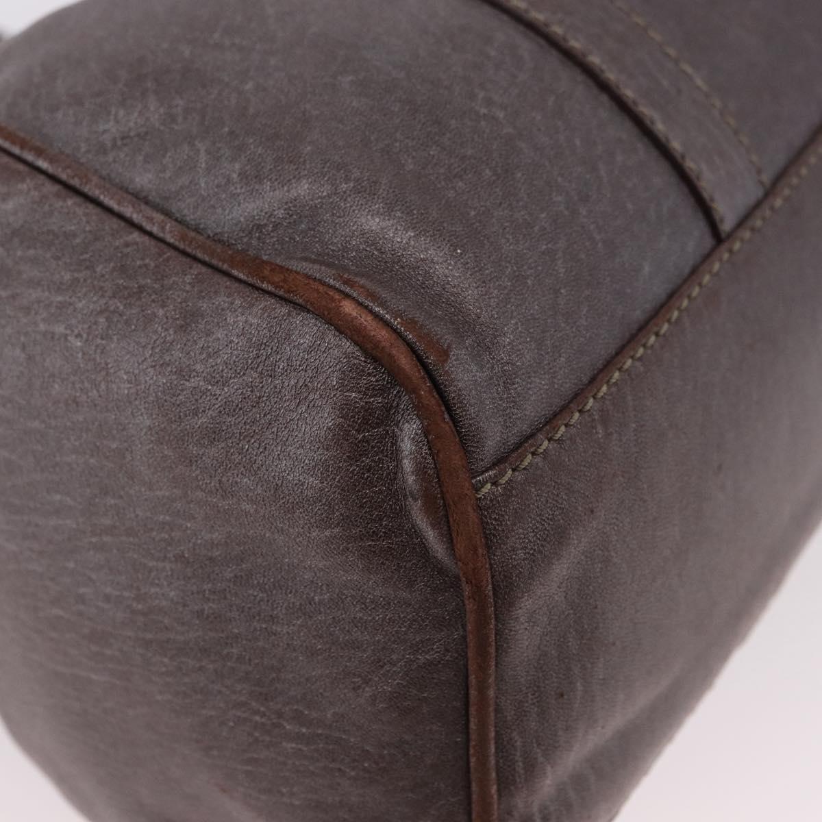 FENDI Mamma Baguette Hand Bag Leather Brown Silver Auth 182613A