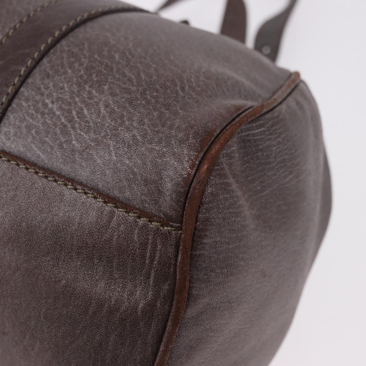 FENDI Mamma Baguette Hand Bag Leather Brown Silver Auth 182613A