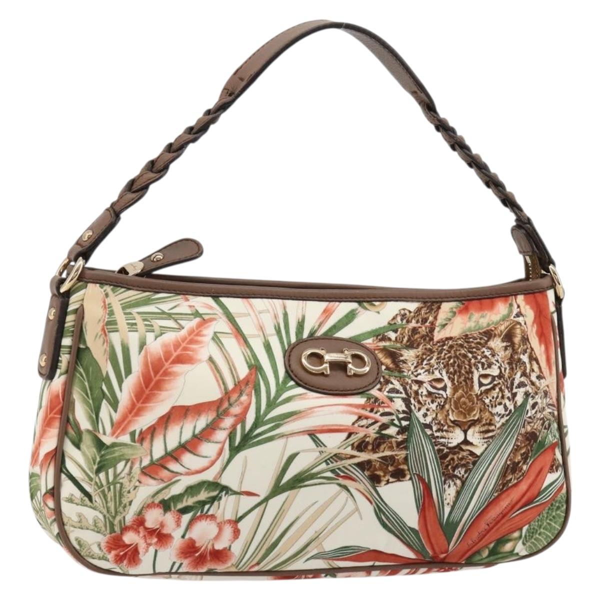 Salvatore Ferragamo Gancini Animal Pattern Bag Canvas Multicolor Auth 182618A