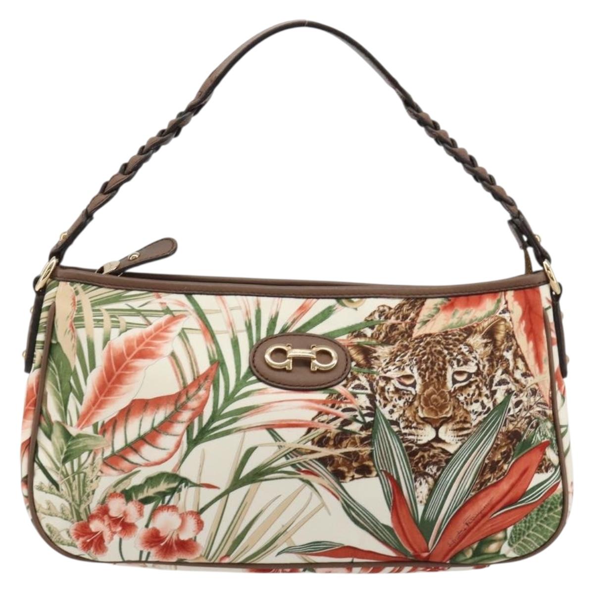 Salvatore Ferragamo Gancini Animal Pattern Bag Canvas Multicolor Auth 182618A