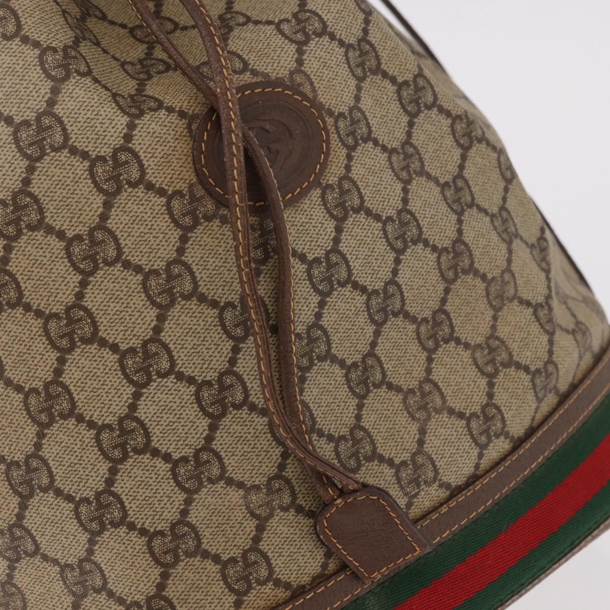 GUCCI GG Supreme Web Sherry Line Shoulder Bag PVC Beige Gold Auth 182622