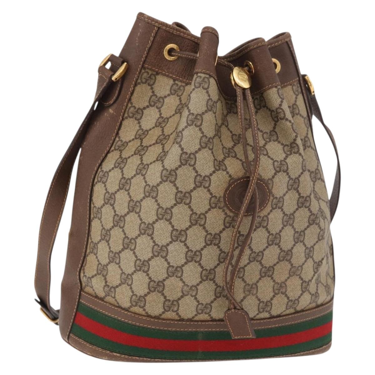 GUCCI GG Supreme Web Sherry Line Shoulder Bag PVC Beige Gold Auth 182622