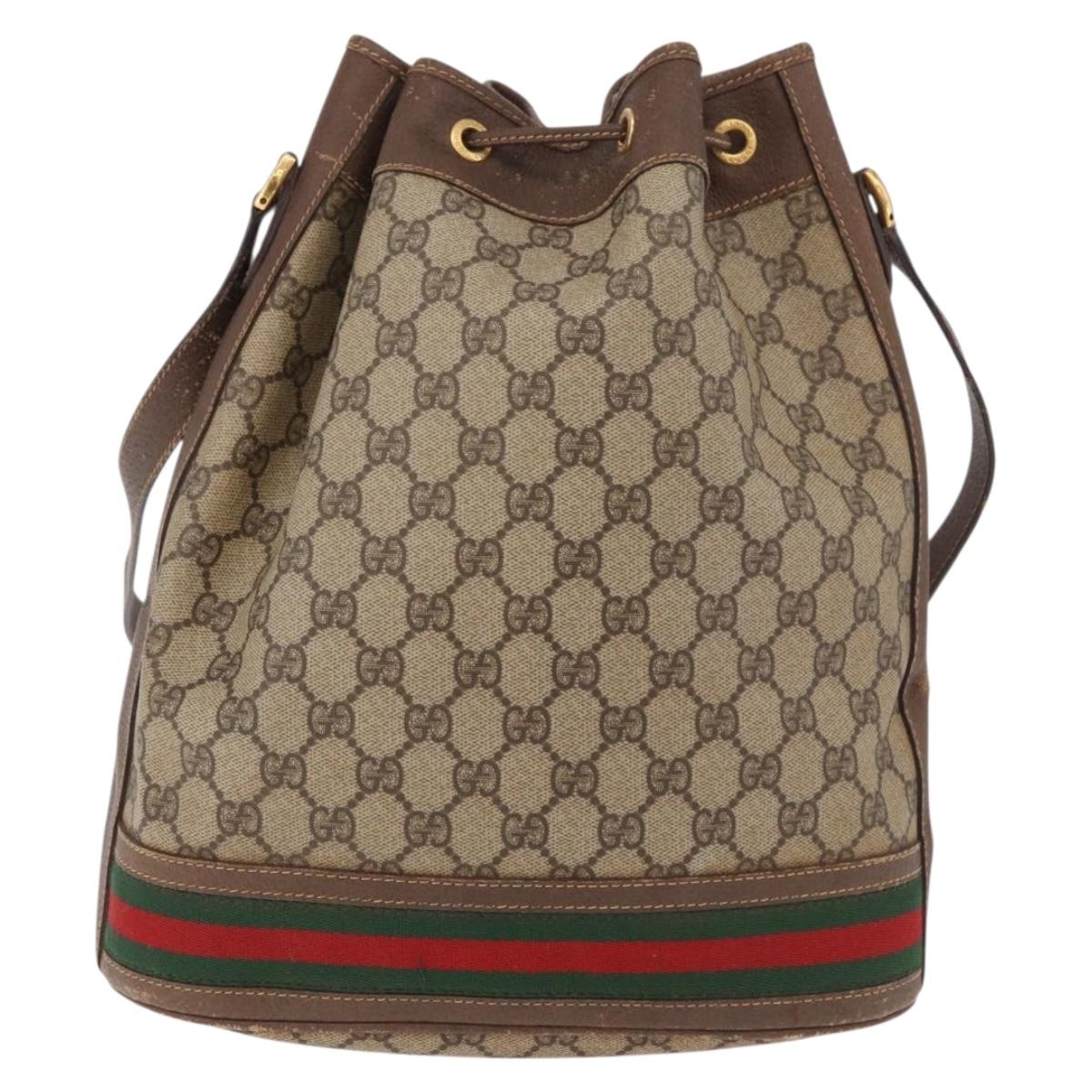 GUCCI GG Supreme Web Sherry Line Shoulder Bag PVC Beige Gold Auth 182622
