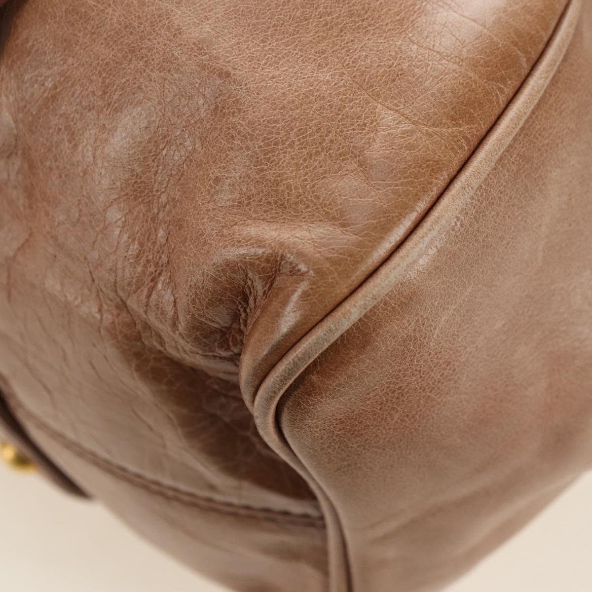 Miu Miu Hand Bag Leather 2way Beige Gold Auth 182623SAM