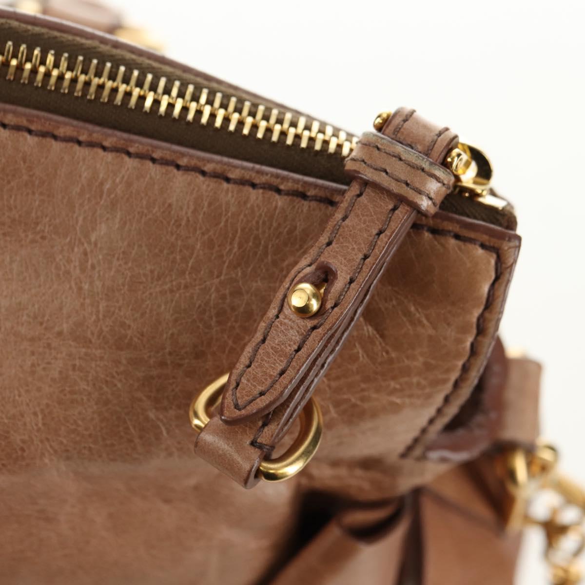 Miu Miu Hand Bag Leather 2way Beige Gold Auth 182623SAM