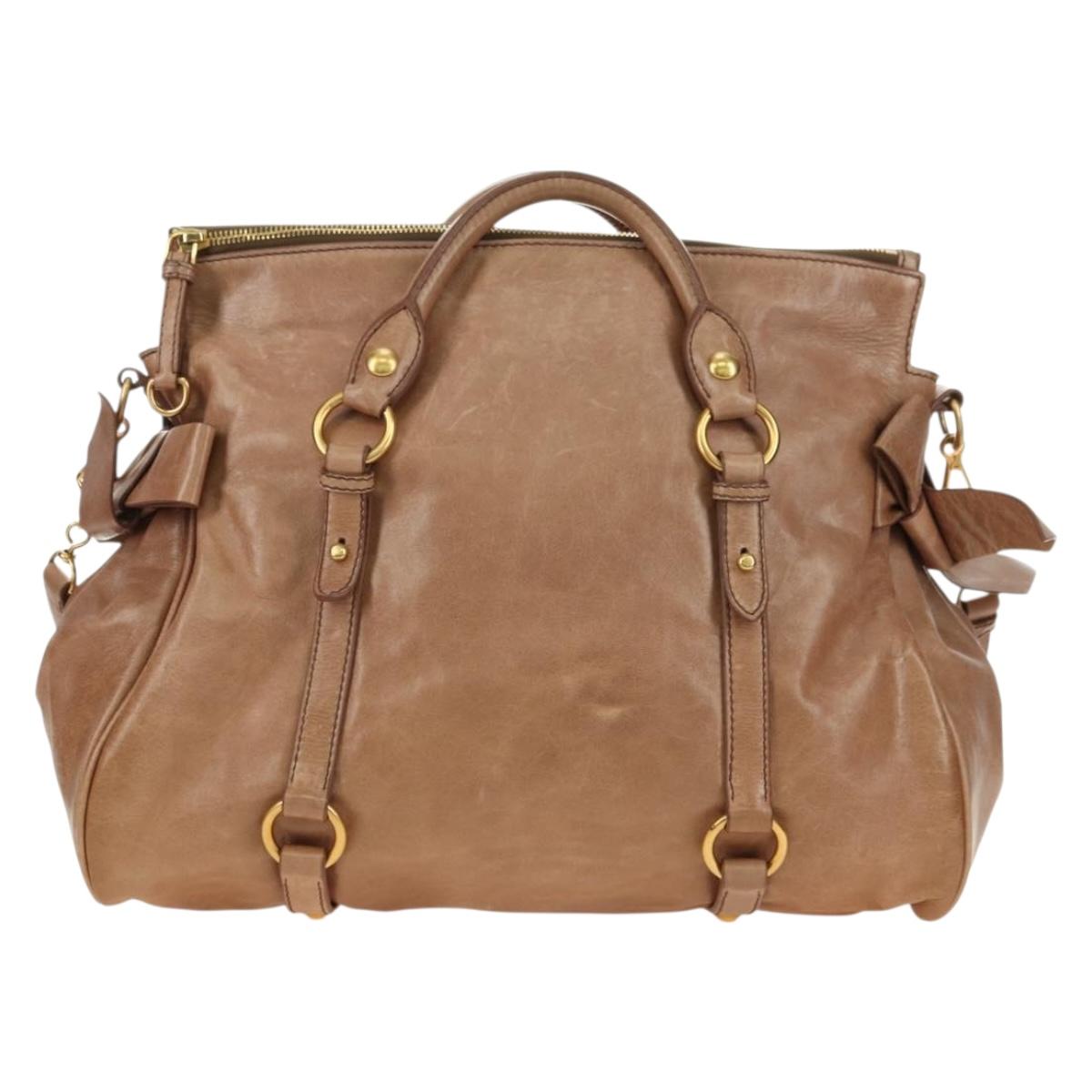 Miu Miu Hand Bag Leather 2way Beige Gold Auth 182623SAM