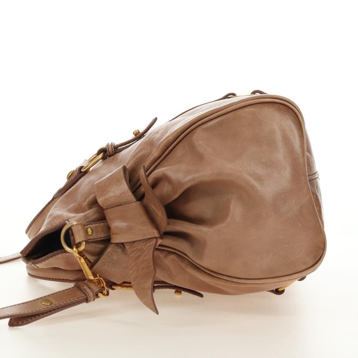 Miu Miu Hand Bag Leather 2way Beige Gold Auth 182623SAM