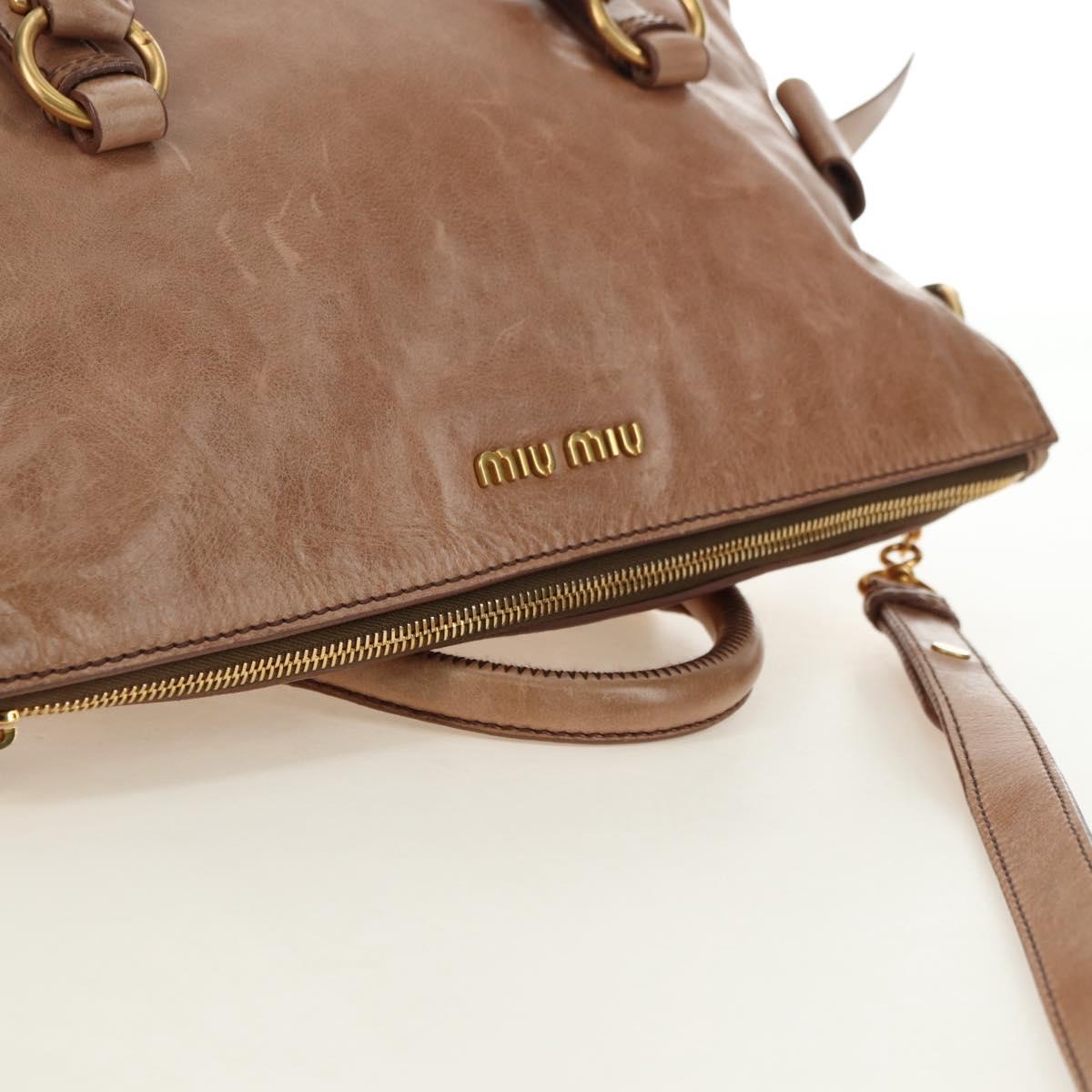 Miu Miu Hand Bag Leather 2way Beige Gold Auth 182623SAM