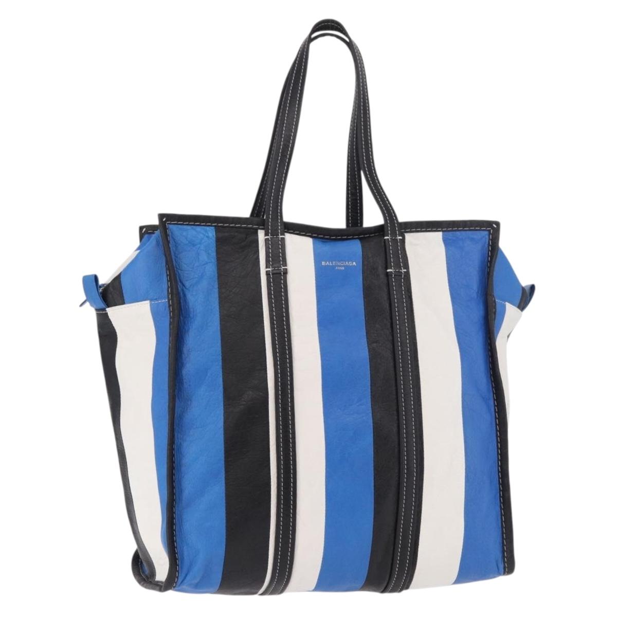 BALENCIAGA Bazaar Shopper M Tote Bag Leather Blue Silver 443097 Auth 182625