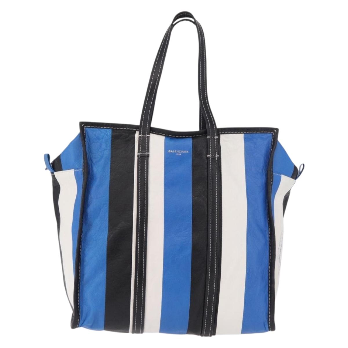 BALENCIAGA Bazaar Shopper M Tote Bag Leather Blue Silver 443097 Auth 182625