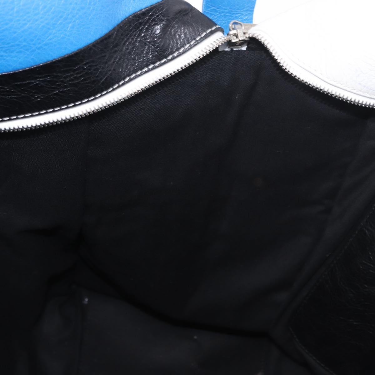 BALENCIAGA Bazaar Shopper M Tote Bag Leather Blue Silver 443097 Auth 182625