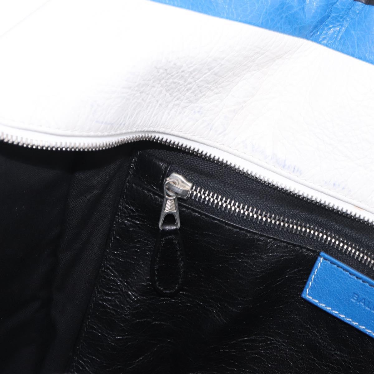 BALENCIAGA Bazaar Shopper M Tote Bag Leather Blue Silver 443097 Auth 182625