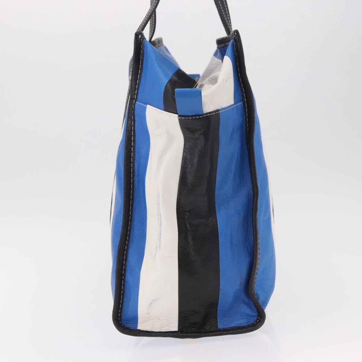 BALENCIAGA Bazaar Shopper M Tote Bag Leather Blue Silver 443097 Auth 182625