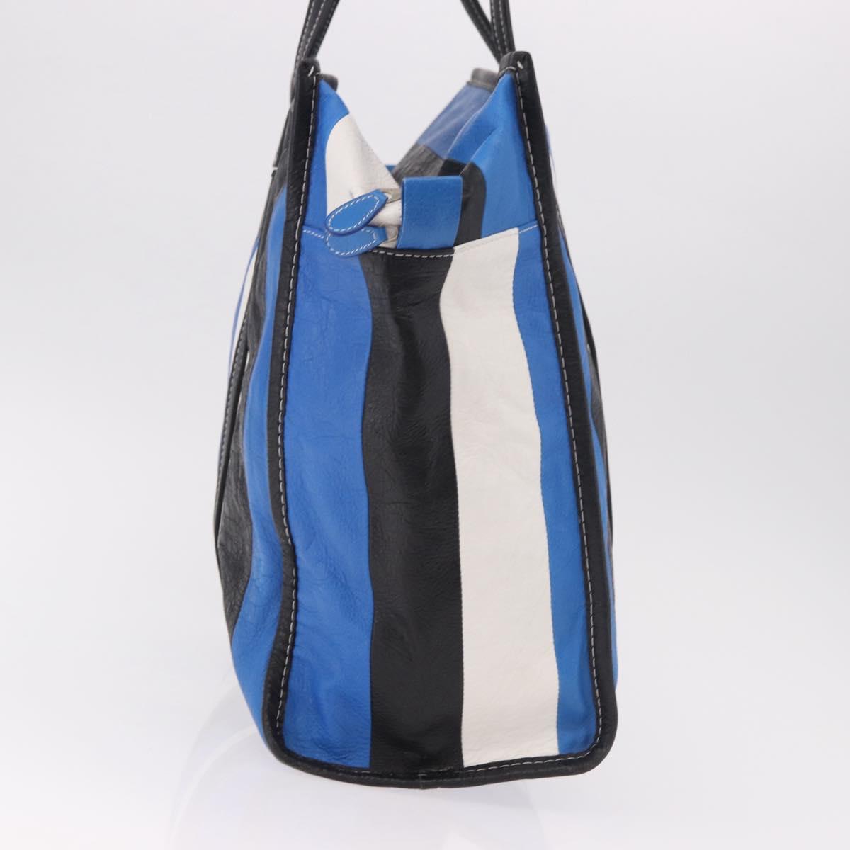 BALENCIAGA Bazaar Shopper M Tote Bag Leather Blue Silver 443097 Auth 182625