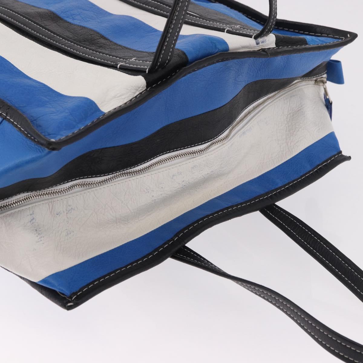 BALENCIAGA Bazaar Shopper M Tote Bag Leather Blue Silver 443097 Auth 182625